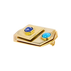Broche Piero Dorazio Artcurial or jaune lapis - lazuli turquoise - Castafiore