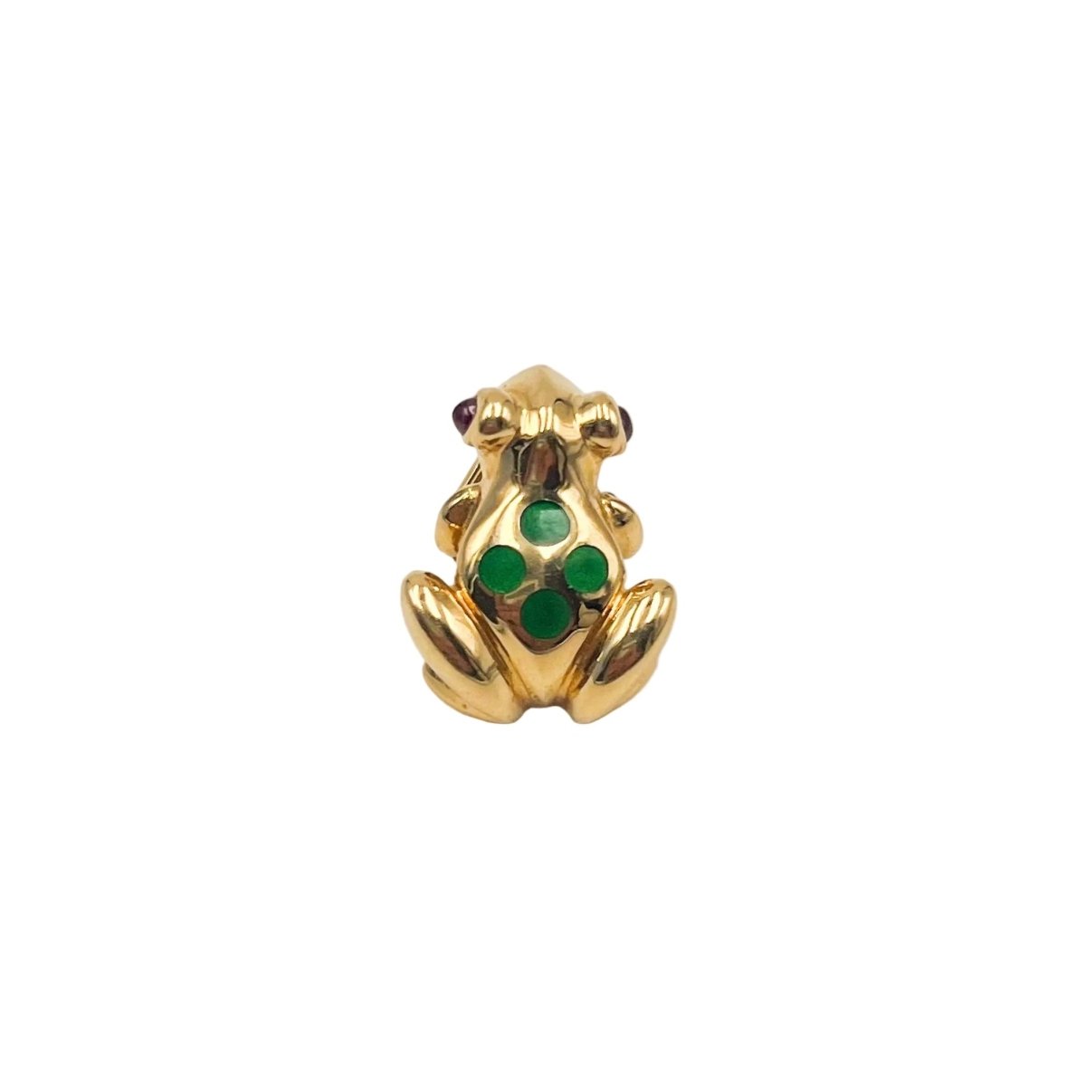 Broche Pin CARTIER "Grenouille" en or jaune, émail et rubis - Castafiore