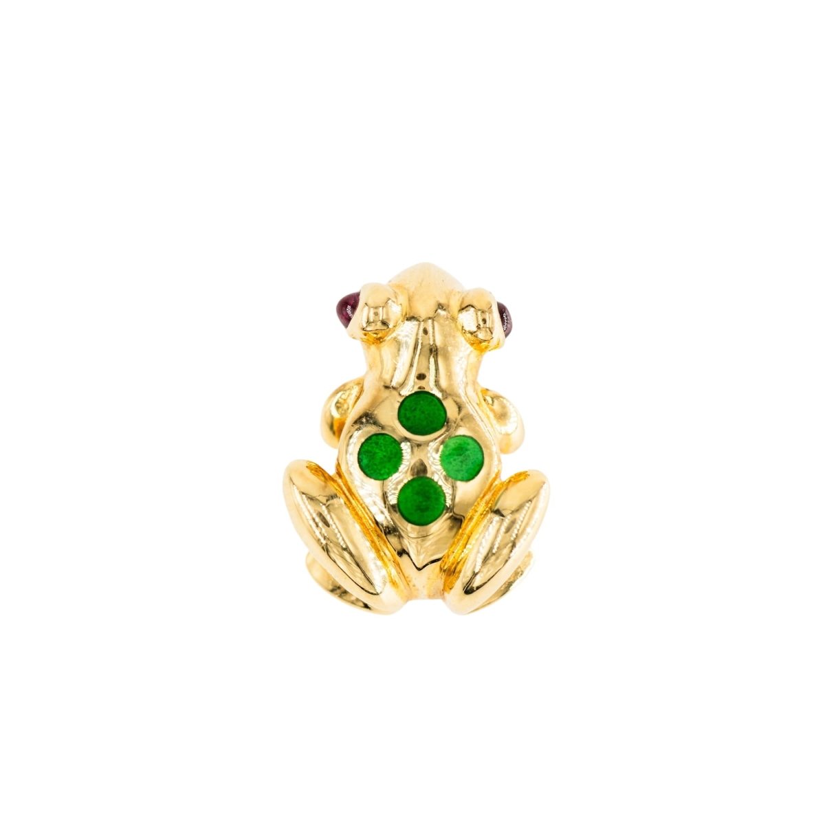 Broche Pin CARTIER "Grenouille" en or jaune, émail et rubis - Castafiore