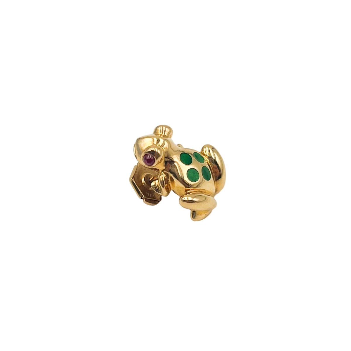 Broche Pin CARTIER "Grenouille" en or jaune, émail et rubis - Castafiore