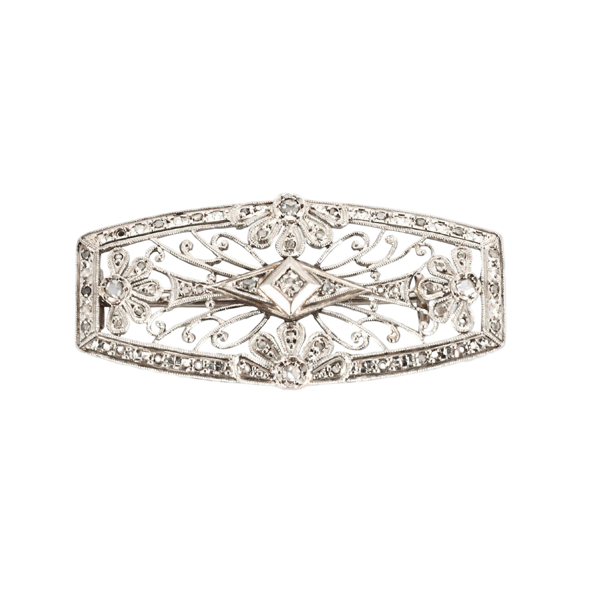 Broche Plaque art déco en or blanc et platine avec diamants - Castafiore