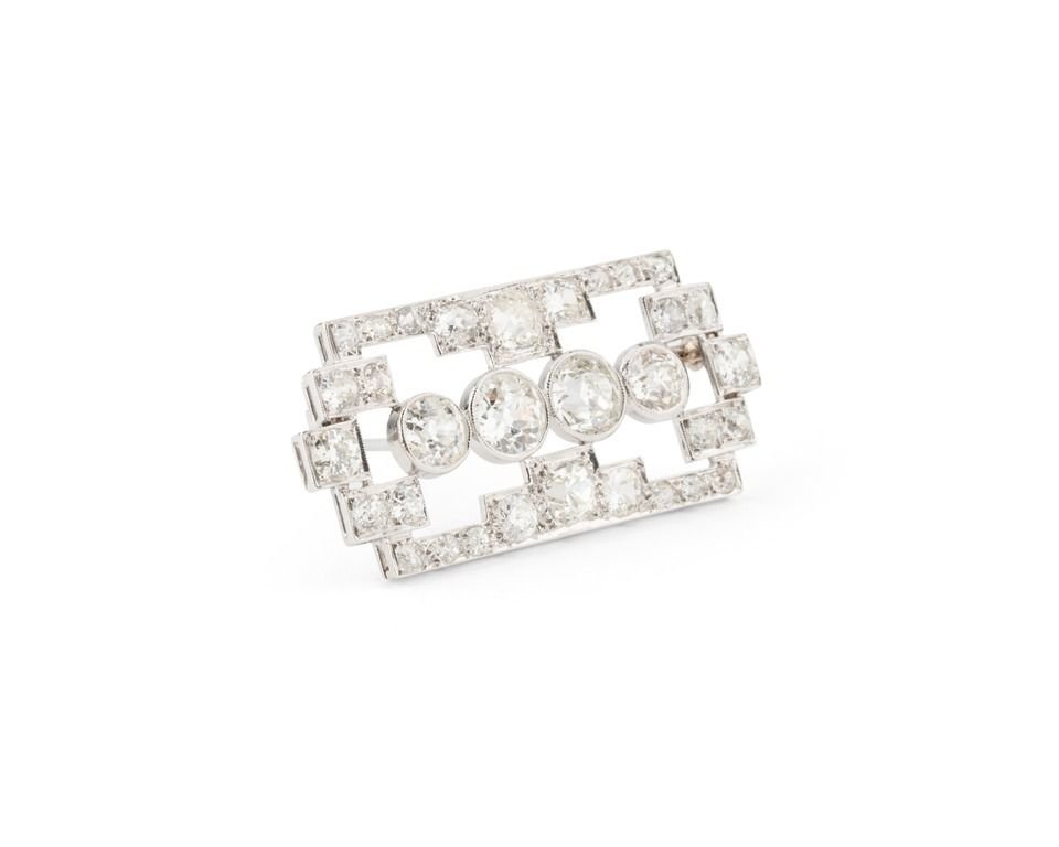 Broche "Plaque" en platine et diamant - Castafiore