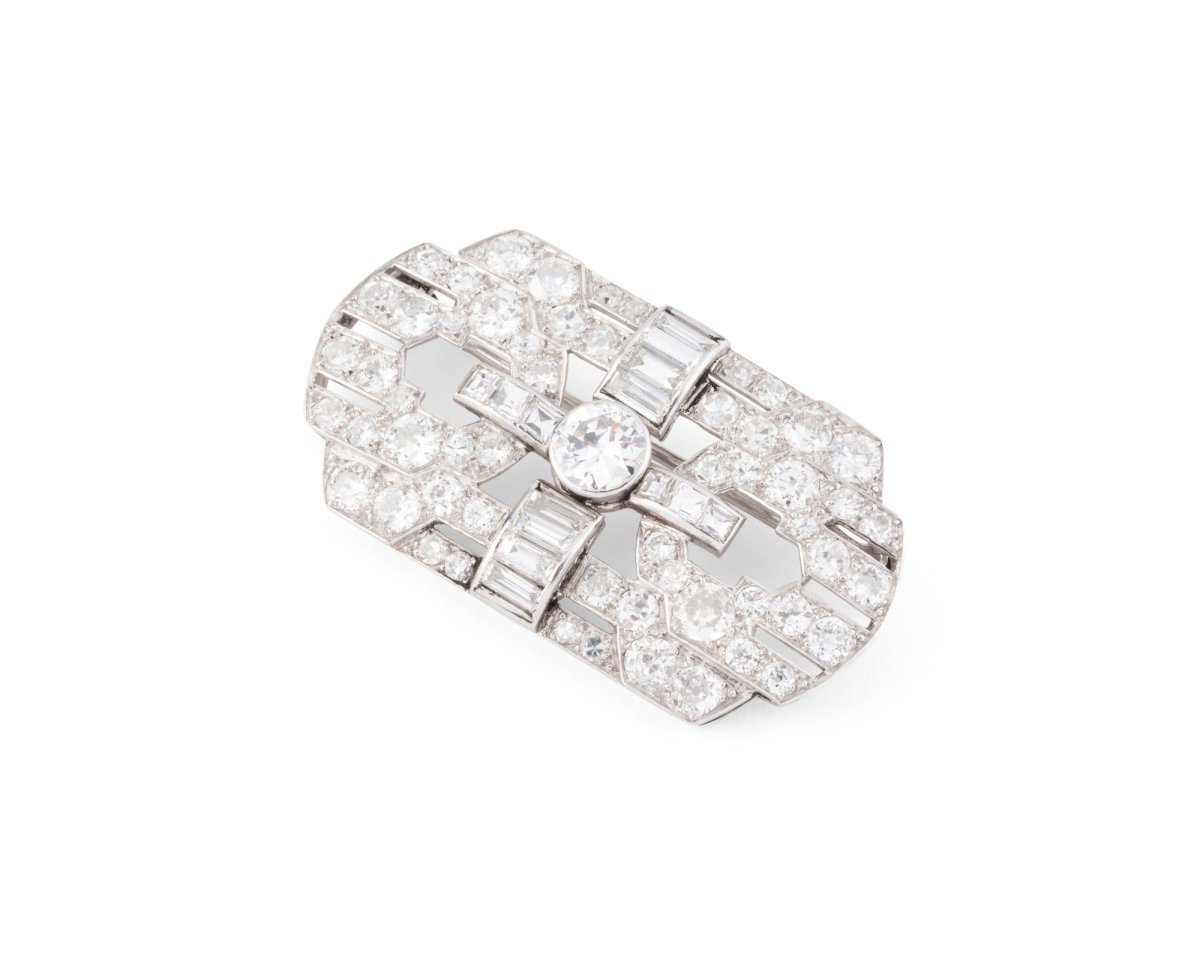 Broche plaque en platine et diamants - Castafiore