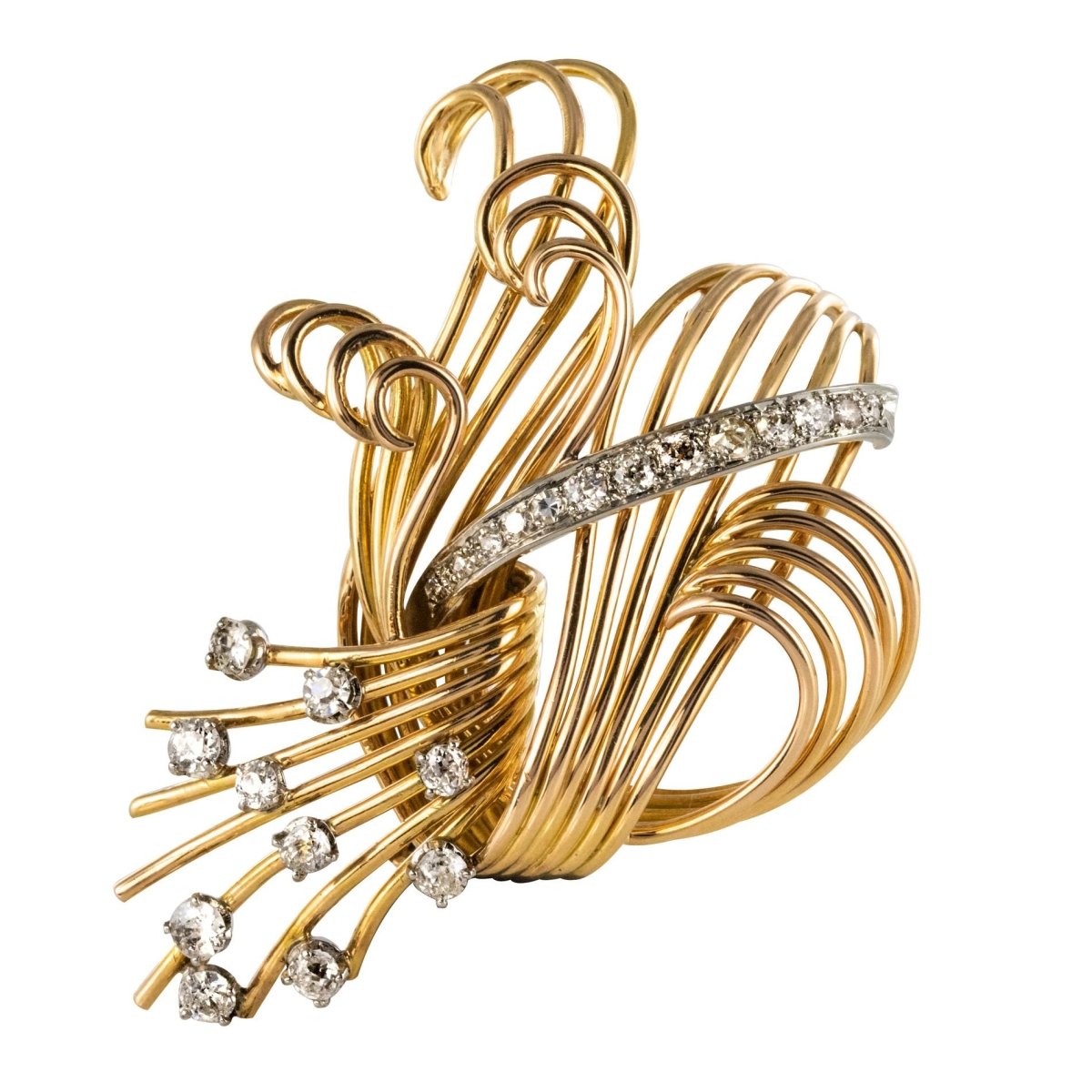 Broche rétro en or jaune et diamants - Castafiore