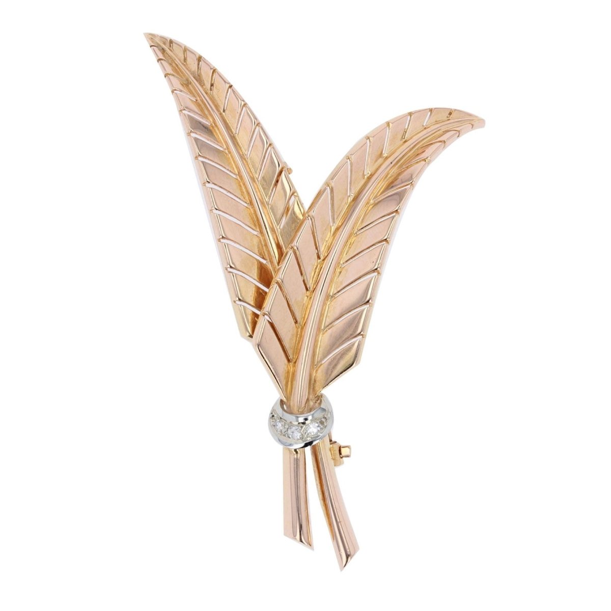 Broche rétro feuilles de fougère diamants - Castafiore