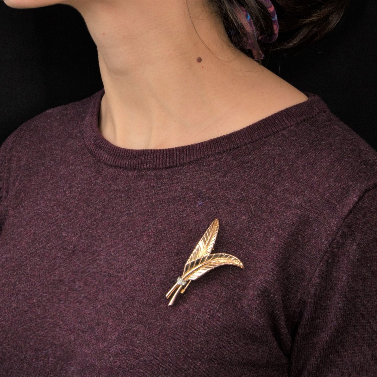 Broche rétro feuilles de fougère diamants - Castafiore