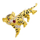 Broche SANZ "Tigre", or jaune, diamants, rubis, émail - Castafiore