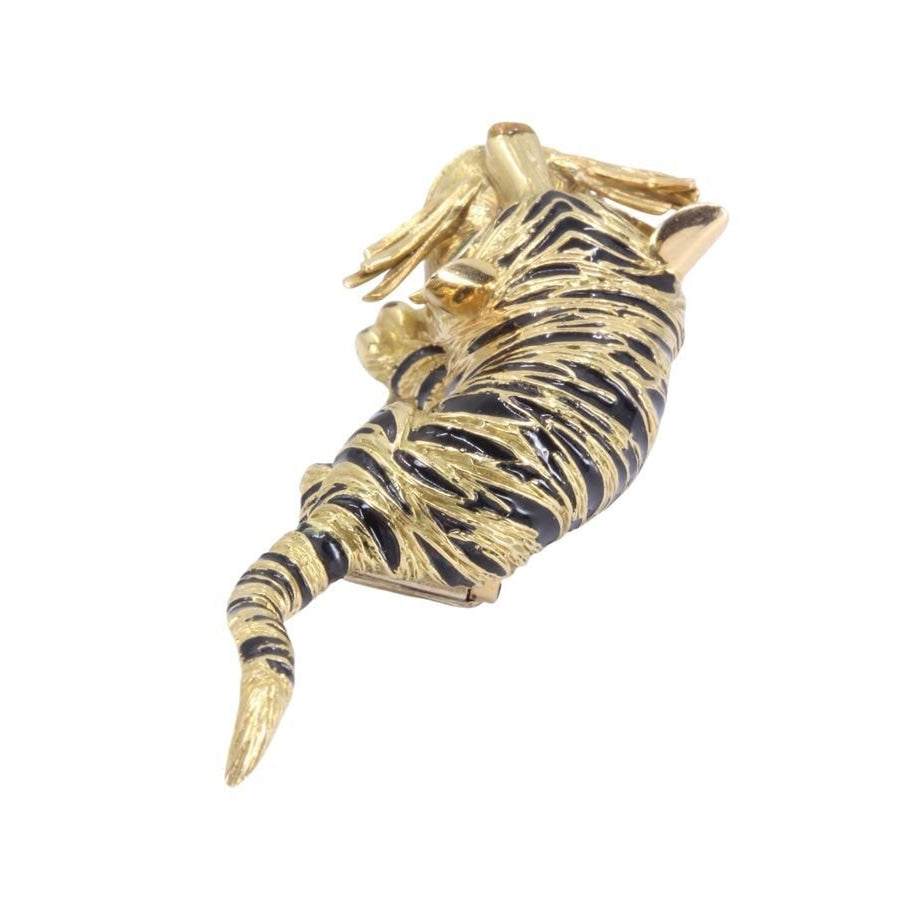 Broche tigre en or jaune, émeraudes et diamants - Castafiore