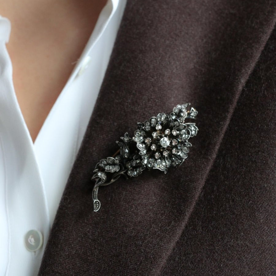 Broche trembleuse or argent diamants taille ancienne - Castafiore