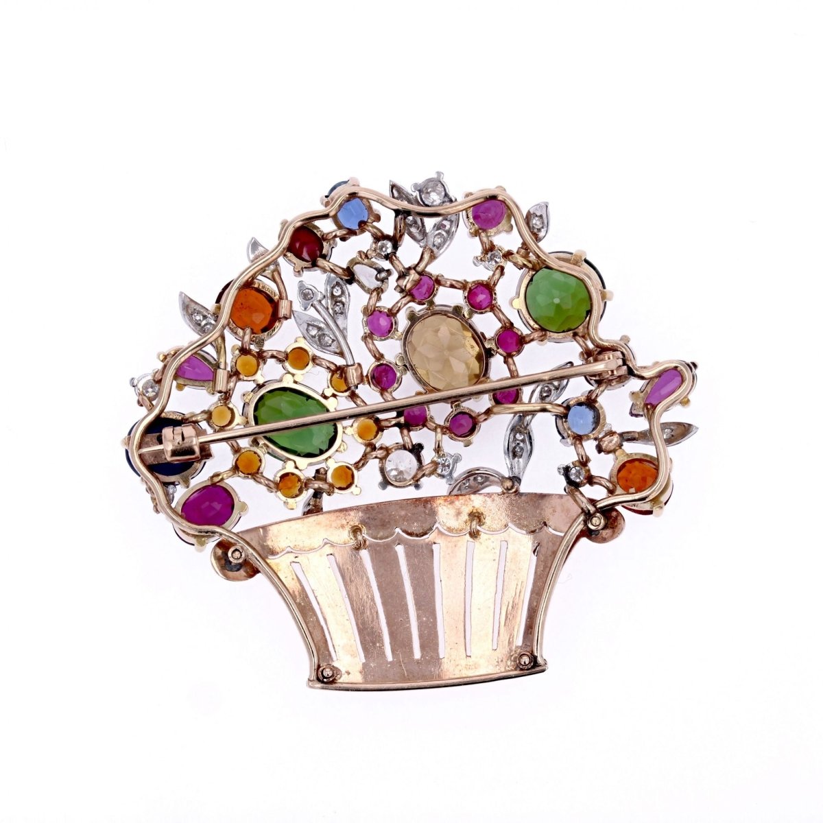 Broche TUTTI FRUTTI Panier en or rose et platine - Castafiore