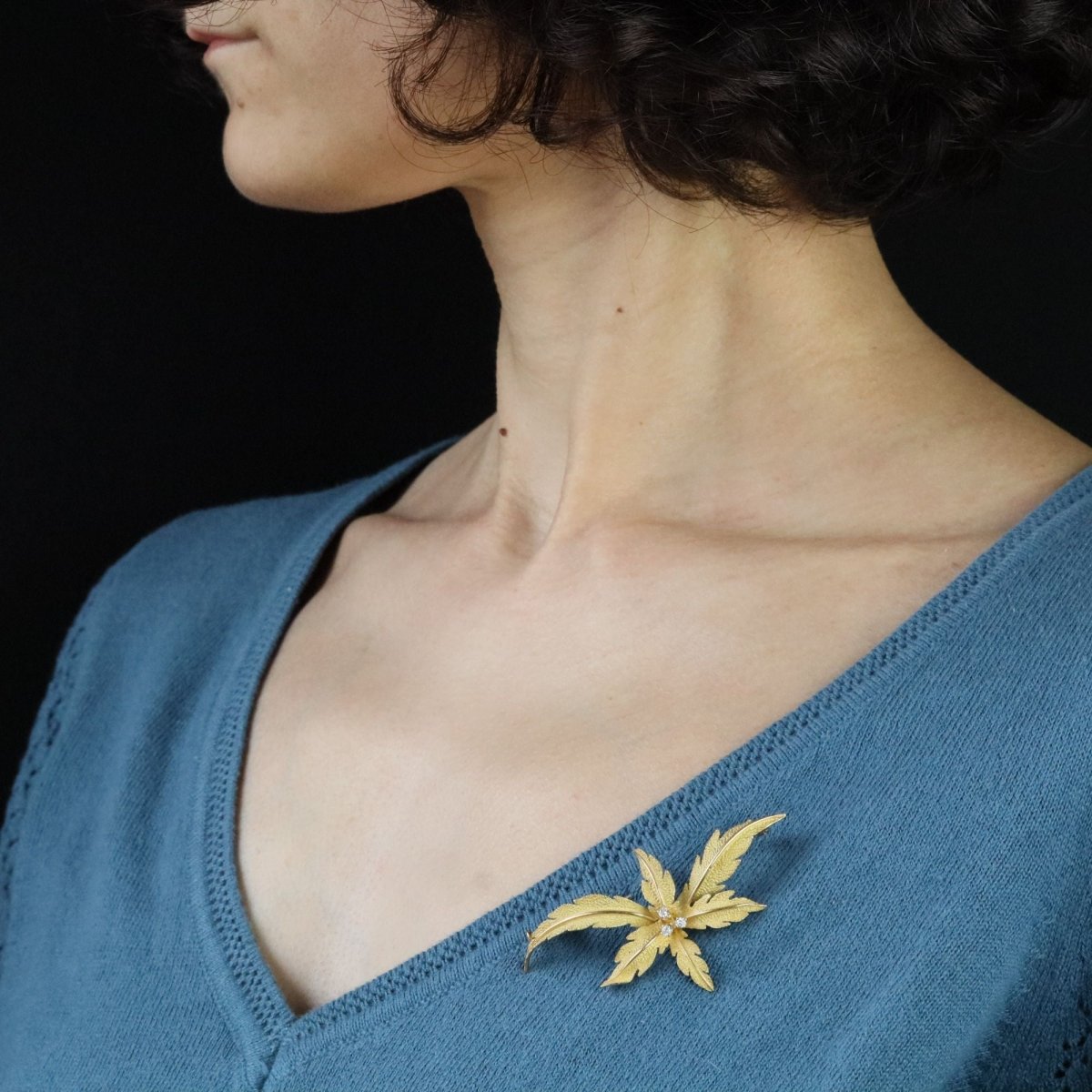 Broche vintage en or jaune et diamants - Castafiore