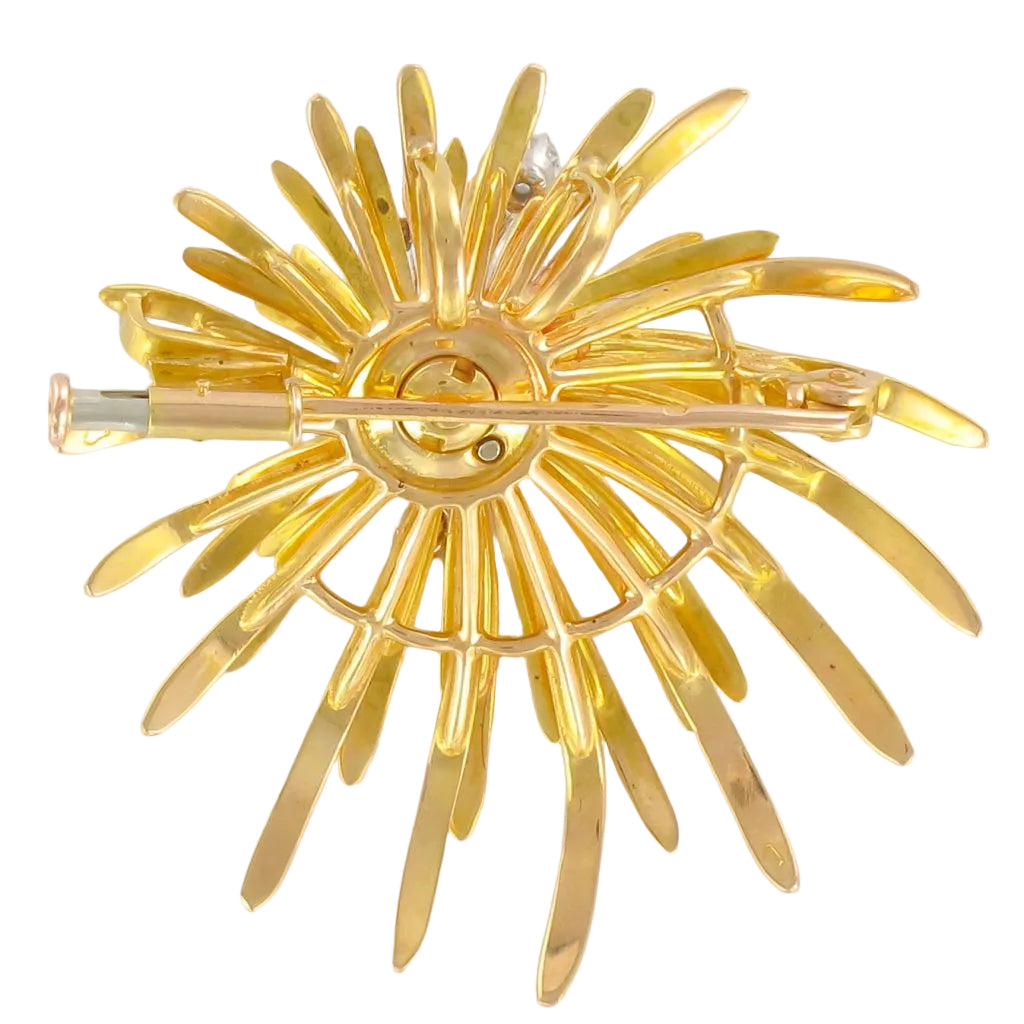 Broche VINTAGE Fleur asymétrique en or jaune et diamants - Castafiore