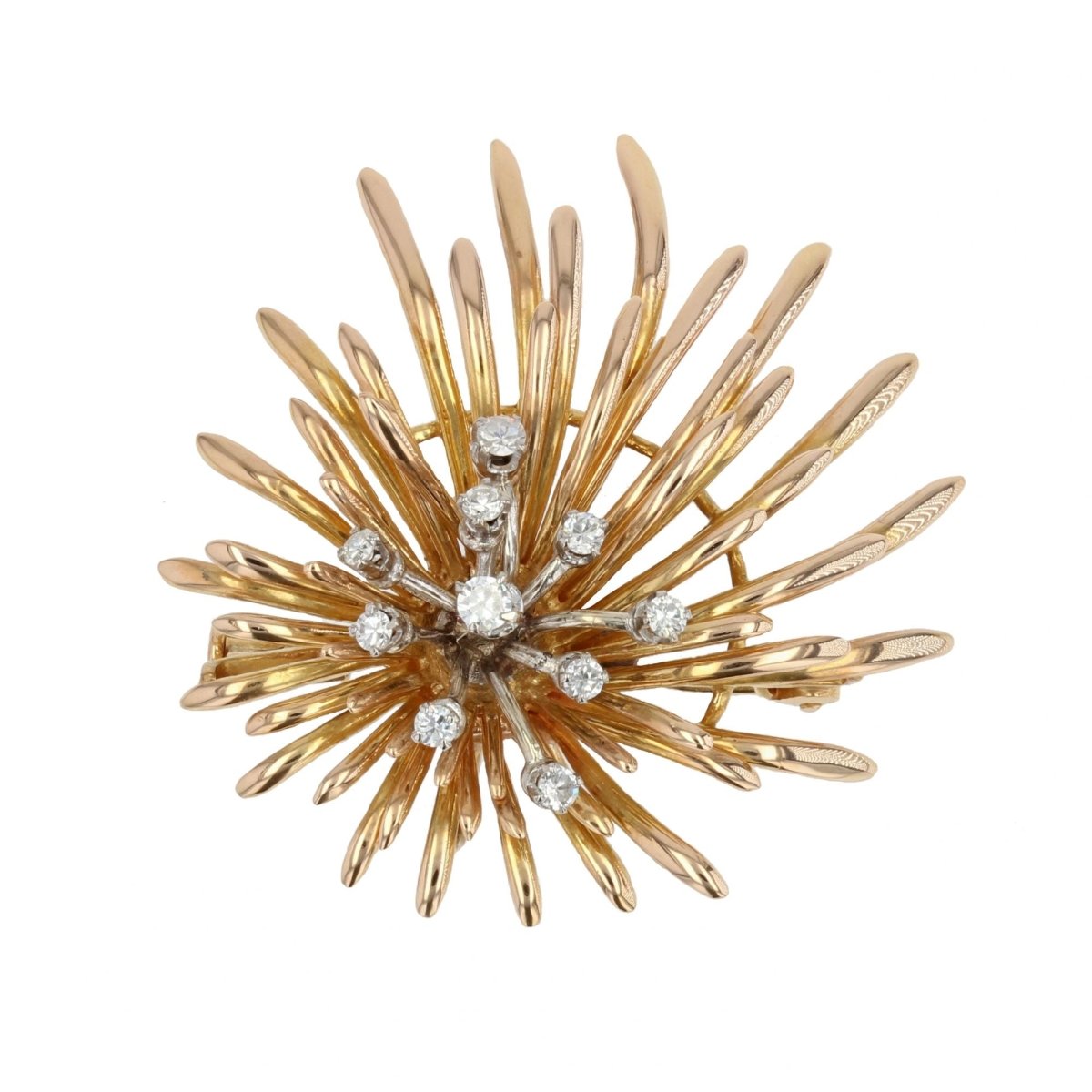 Broche VINTAGE Fleur asymétrique en or jaune et diamants - Castafiore