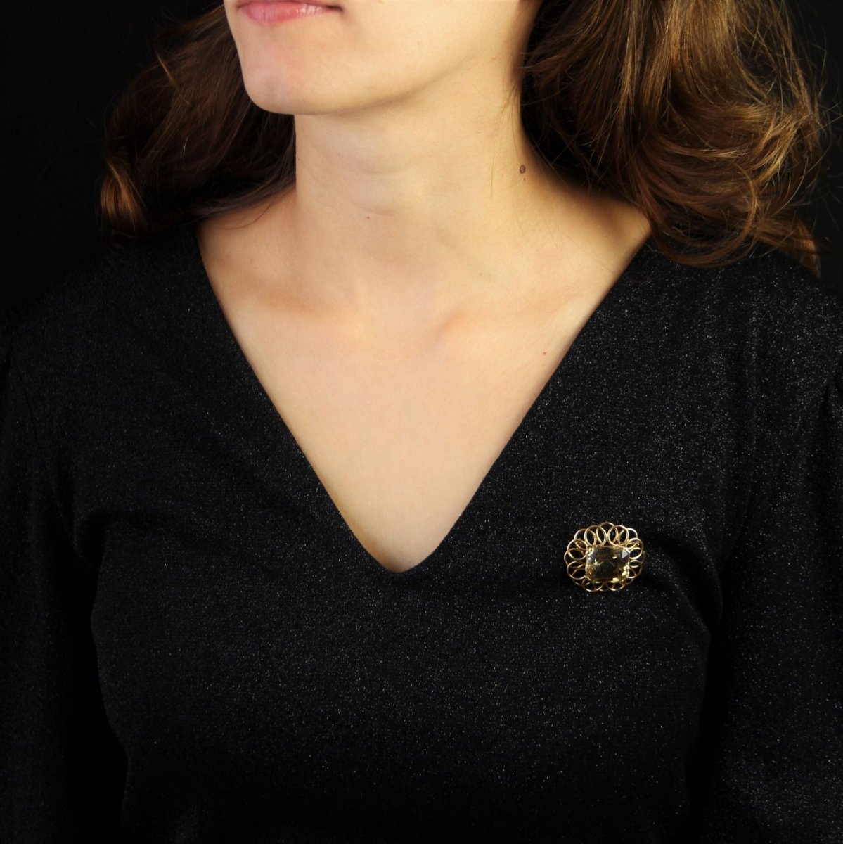 Broche VINTAGE Fleur en or jaune et citrine - Castafiore