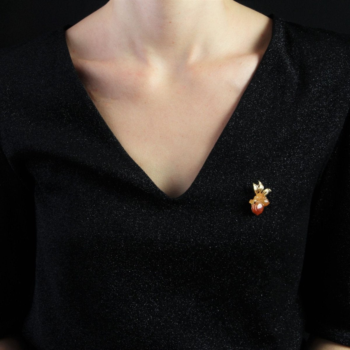 Broche vintage jade orange et or - Castafiore