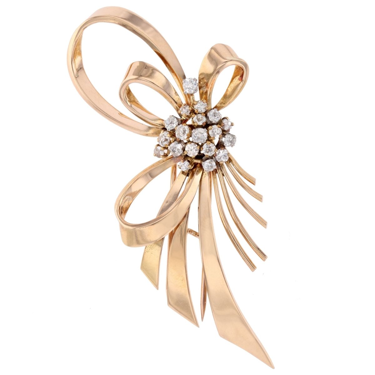 Broche VINTAGE Nœud en or rose et diamants - Castafiore