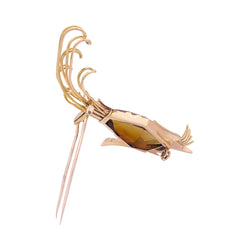 Broche vintage "Oiseau de Paradis" en or rose, citrine et émeraude - Castafiore
