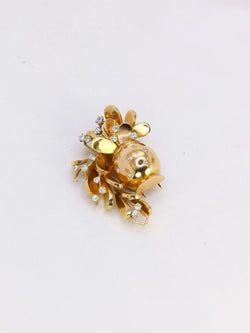 Broche vintage pot de fleurs or jaune platine diamants - Castafiore