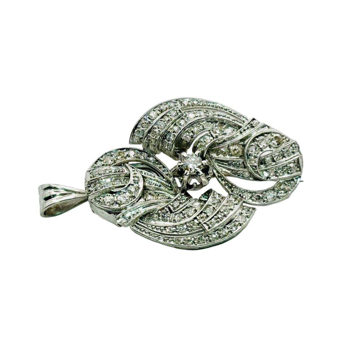 BROCHE Y COLGANTE EN PLATINO CON DIAMANTES - Castafiore