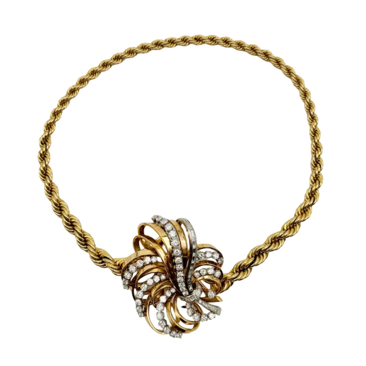 Broche/Pendentif et Collier BOUCHERON en platine, or rose, or jaune et diamants - Castafiore