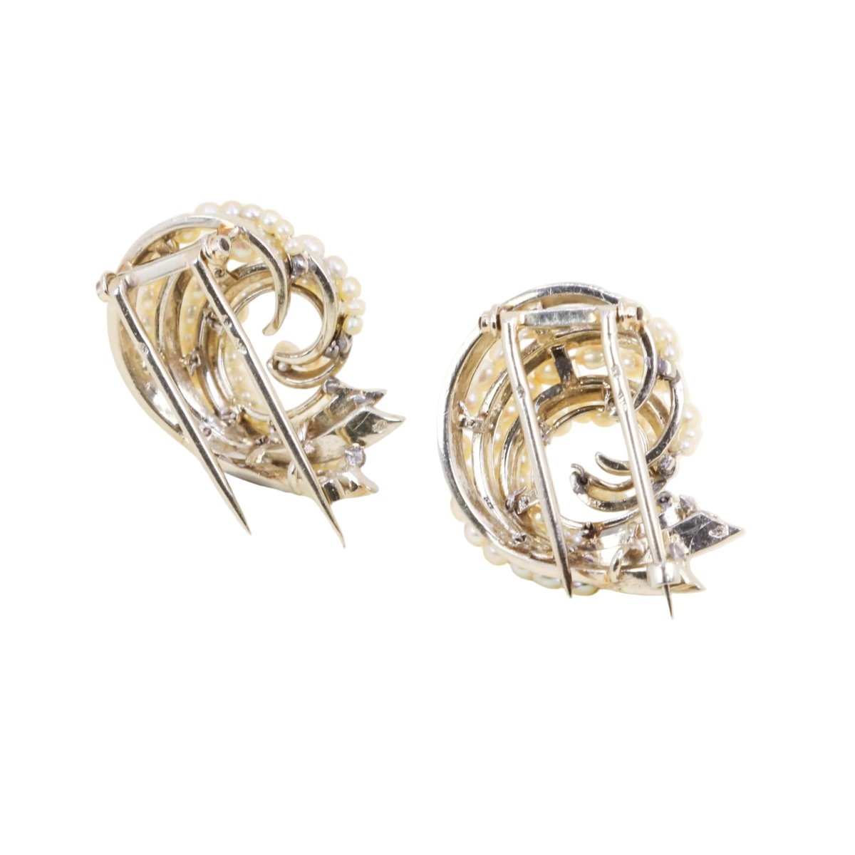 Broches Clips en or blanc et perles - Castafiore