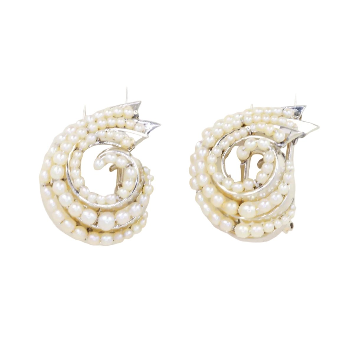 Broches Clips en or blanc et perles - Castafiore