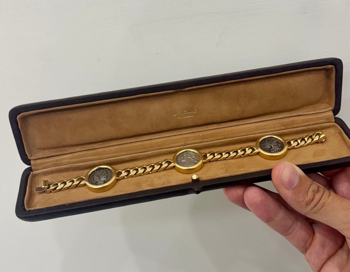 Bulgari 18K Gold “Monete” Bracelet with Ancient Roman and Etruscan Silver Coins – Signed, Circa 1980s - Castafiore