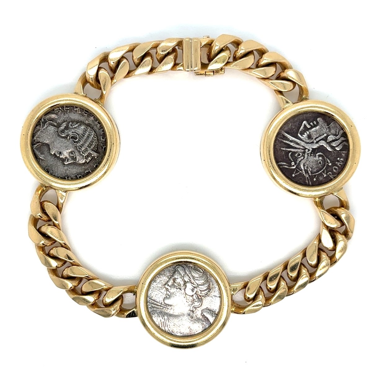 Bulgari 18K Gold “Monete” Bracelet with Ancient Roman and Etruscan Silver Coins – Signed, Circa 1980s - Castafiore