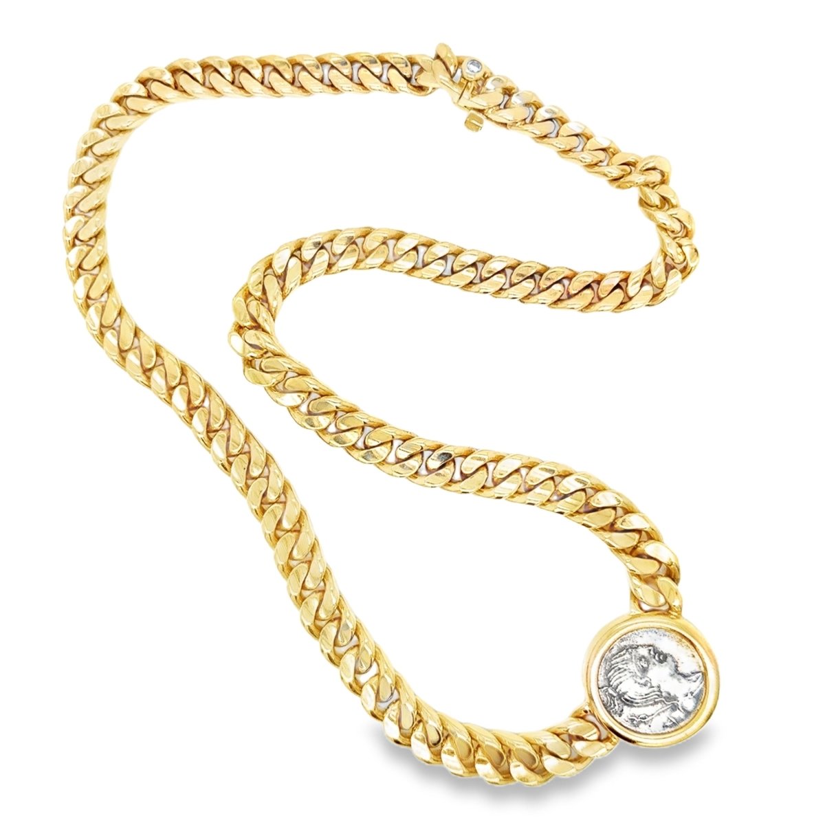 Bulgari 18K Gold “Monete” Necklace with Ancient Roman Silver Coin – Signed, Circa 1980 - Castafiore