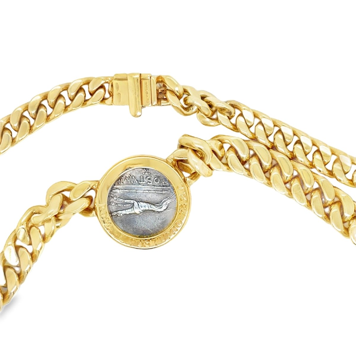 Bulgari 18K Gold “Monete” Necklace with Ancient Roman Silver Coin – Signed, Circa 1980 - Castafiore