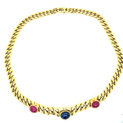 Bulgari 1970' Ruby Sapphire Diamond Curb Link Necklace - Castafiore