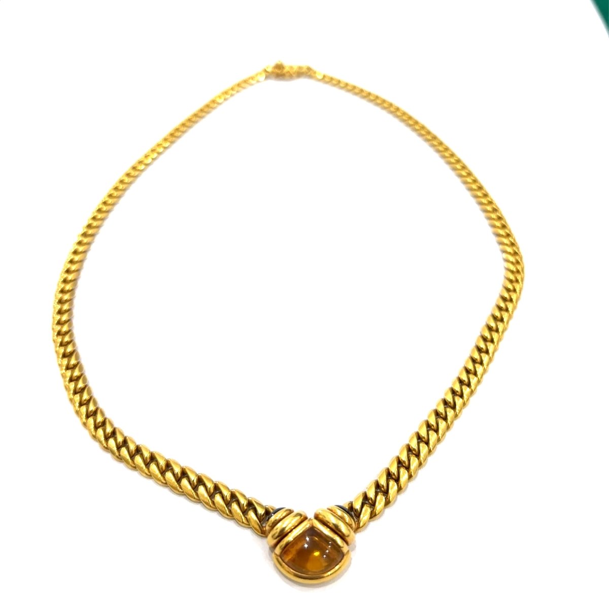 Bulgari 1980s Citrine and Sapphire Curb Link Necklace - Castafiore