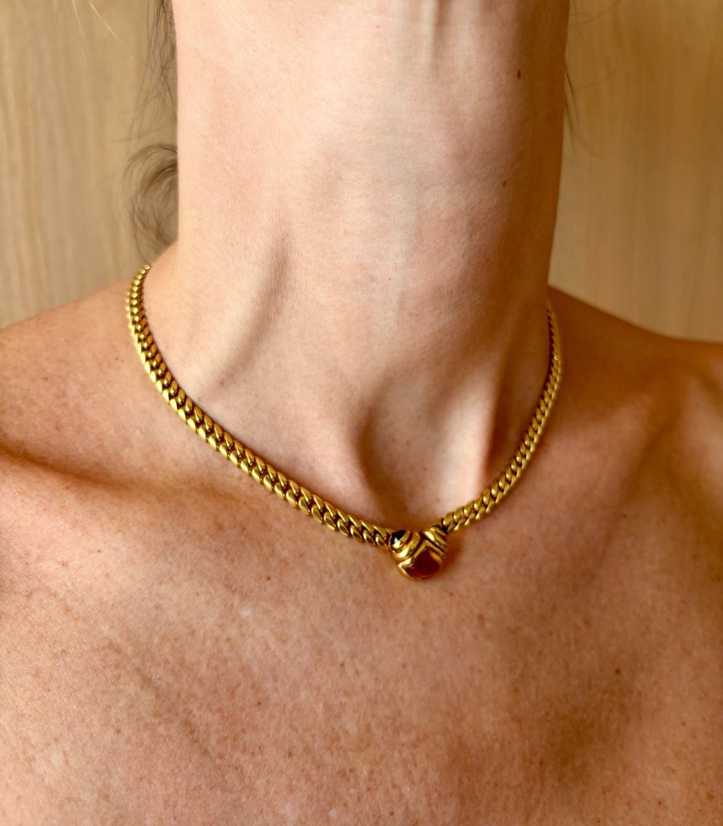 Bulgari 1980s Citrine and Sapphire Curb Link Necklace - Castafiore