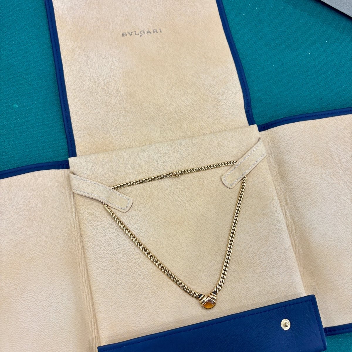 Bulgari 1980s Citrine and Sapphire Curb Link Necklace - Castafiore