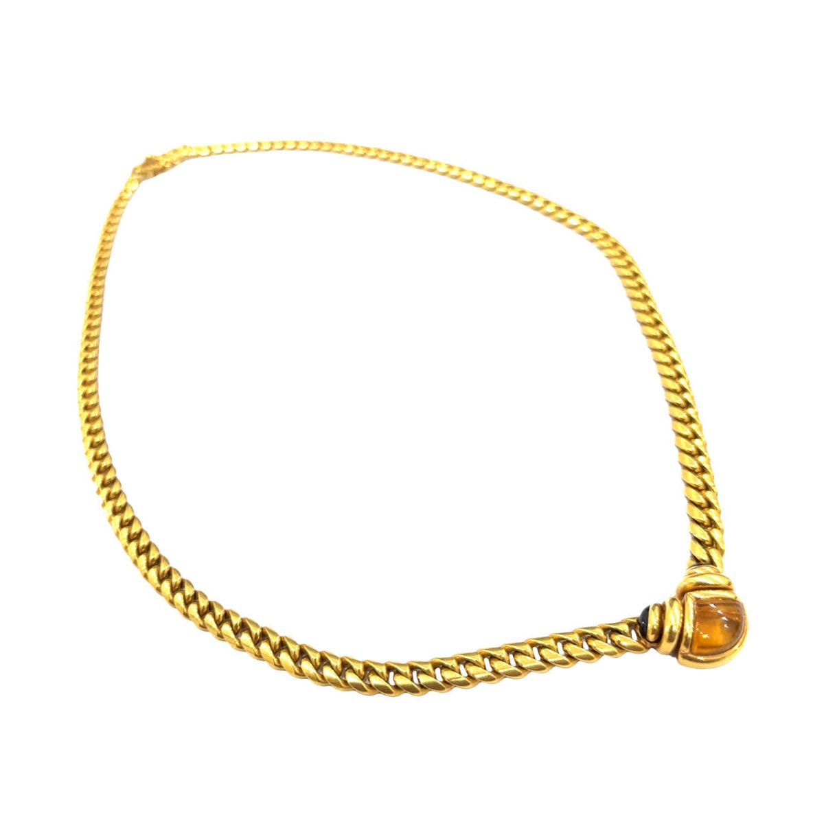 Bulgari 1980s Citrine and Sapphire Curb Link Necklace - Castafiore