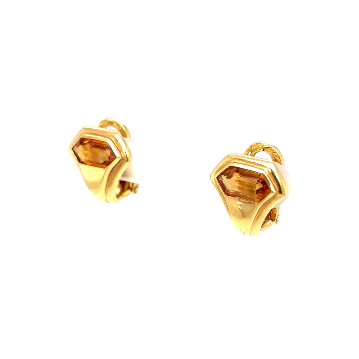 Bulgari Citrine 18 Karat Yellow Gold Hexagonal Clip on Earrings - Castafiore