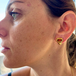 Bulgari Citrine 18 Karat Yellow Gold Hexagonal Clip on Earrings - Castafiore