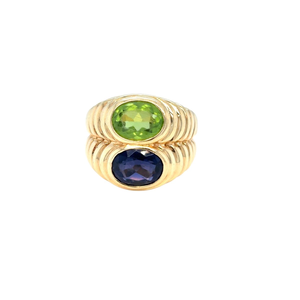Bulgari Doppio Baccellato Blue Iolite & Peridot Gold Ring - Castafiore