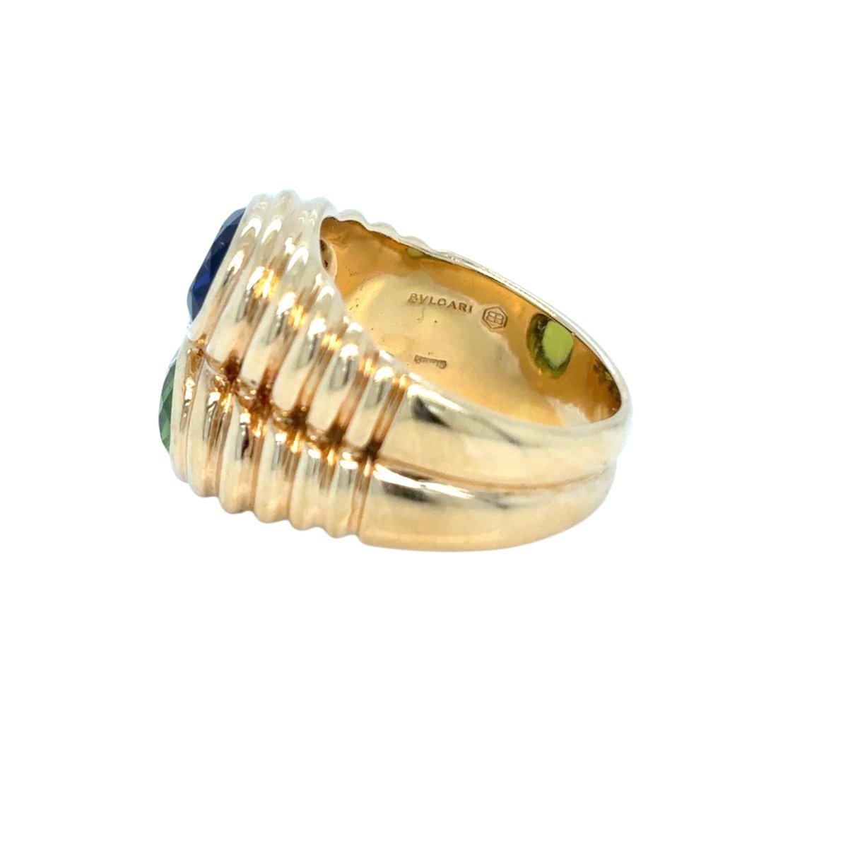 Bulgari Doppio Baccellato Blue Iolite & Peridot Gold Ring - Castafiore