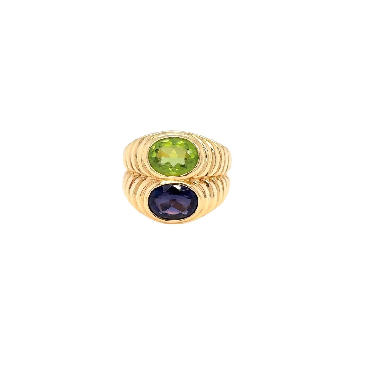 Bulgari Doppio Baccellato Blue Iolite & Peridot Gold Ring - Castafiore