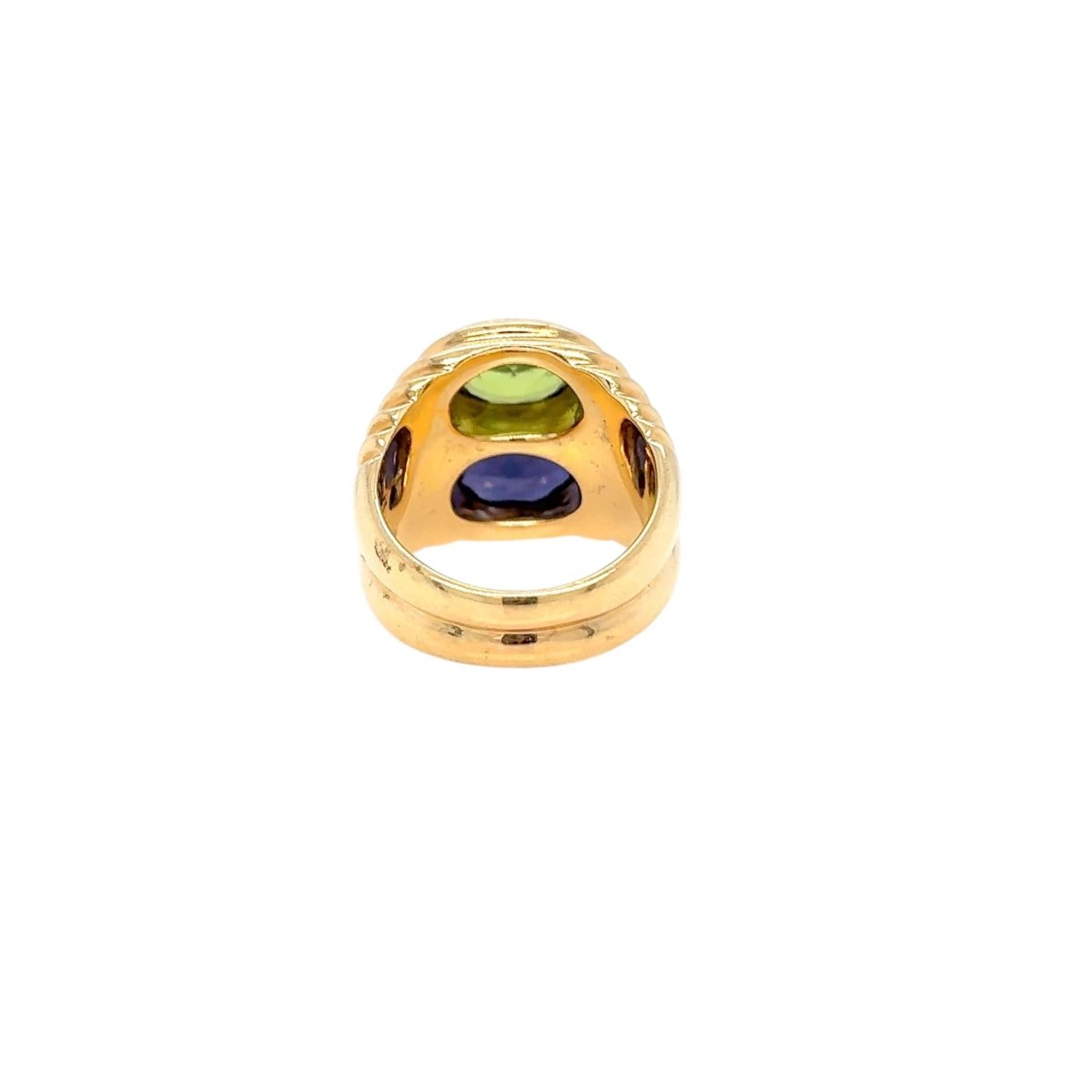 Bulgari Doppio Baccellato Blue Iolite & Peridot Gold Ring - Castafiore