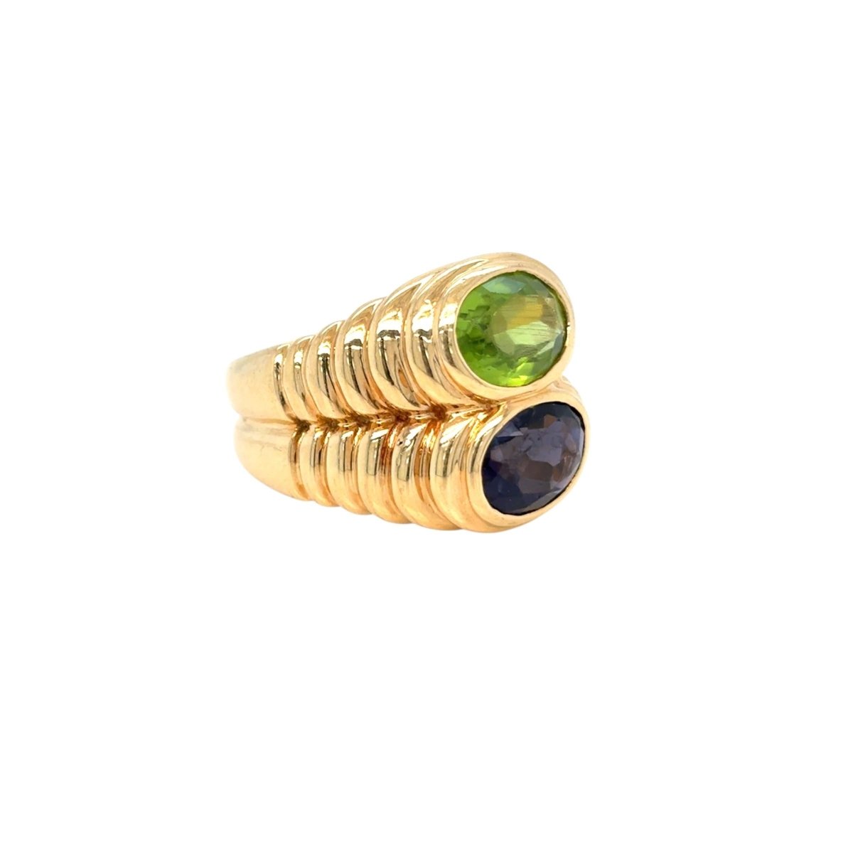 Bulgari Doppio Baccellato Blue Iolite & Peridot Gold Ring - Castafiore