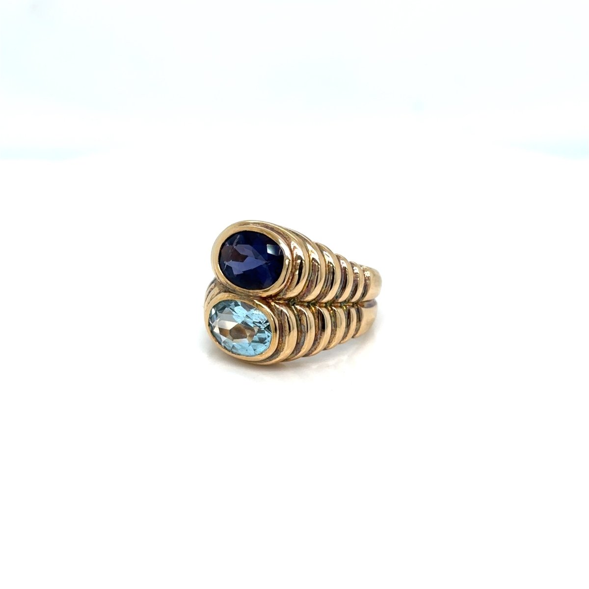 Bulgari Doppio Baccellato Blue Topaz & Iolite Gold Ring - Castafiore
