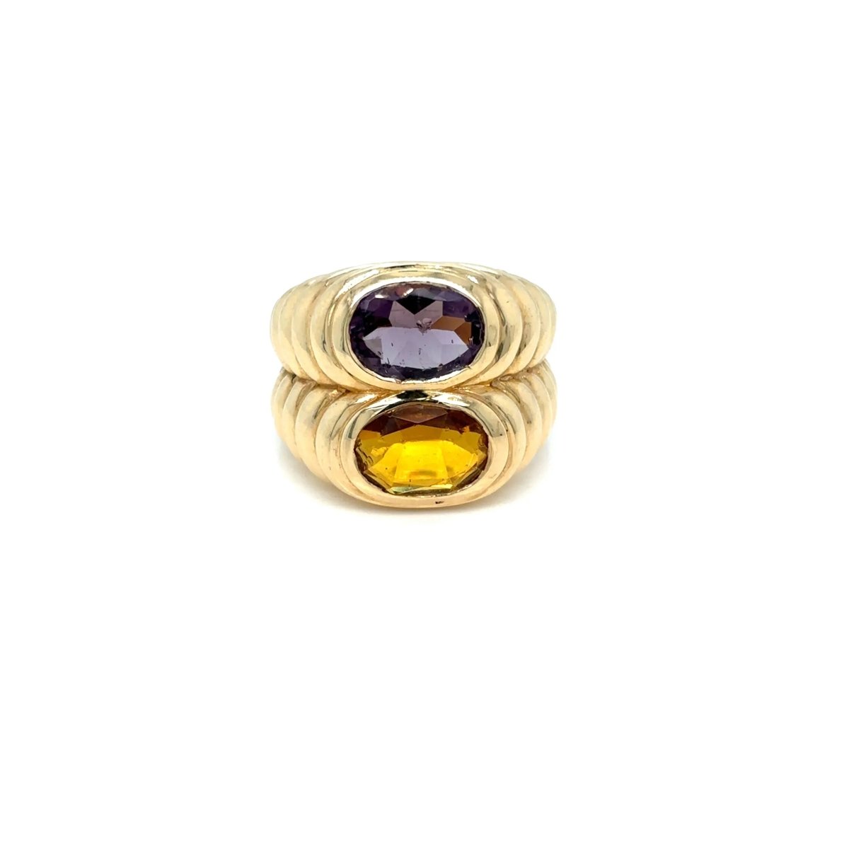 Bulgari Doppio Baccellato Citrine & Amethyst Gold Ring - Castafiore