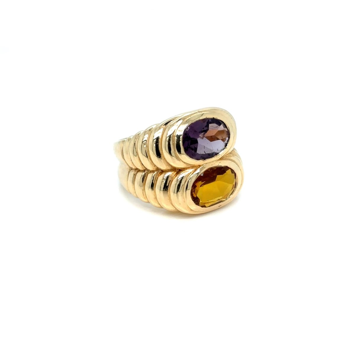 Bulgari Doppio Baccellato Citrine & Amethyst Gold Ring - Castafiore