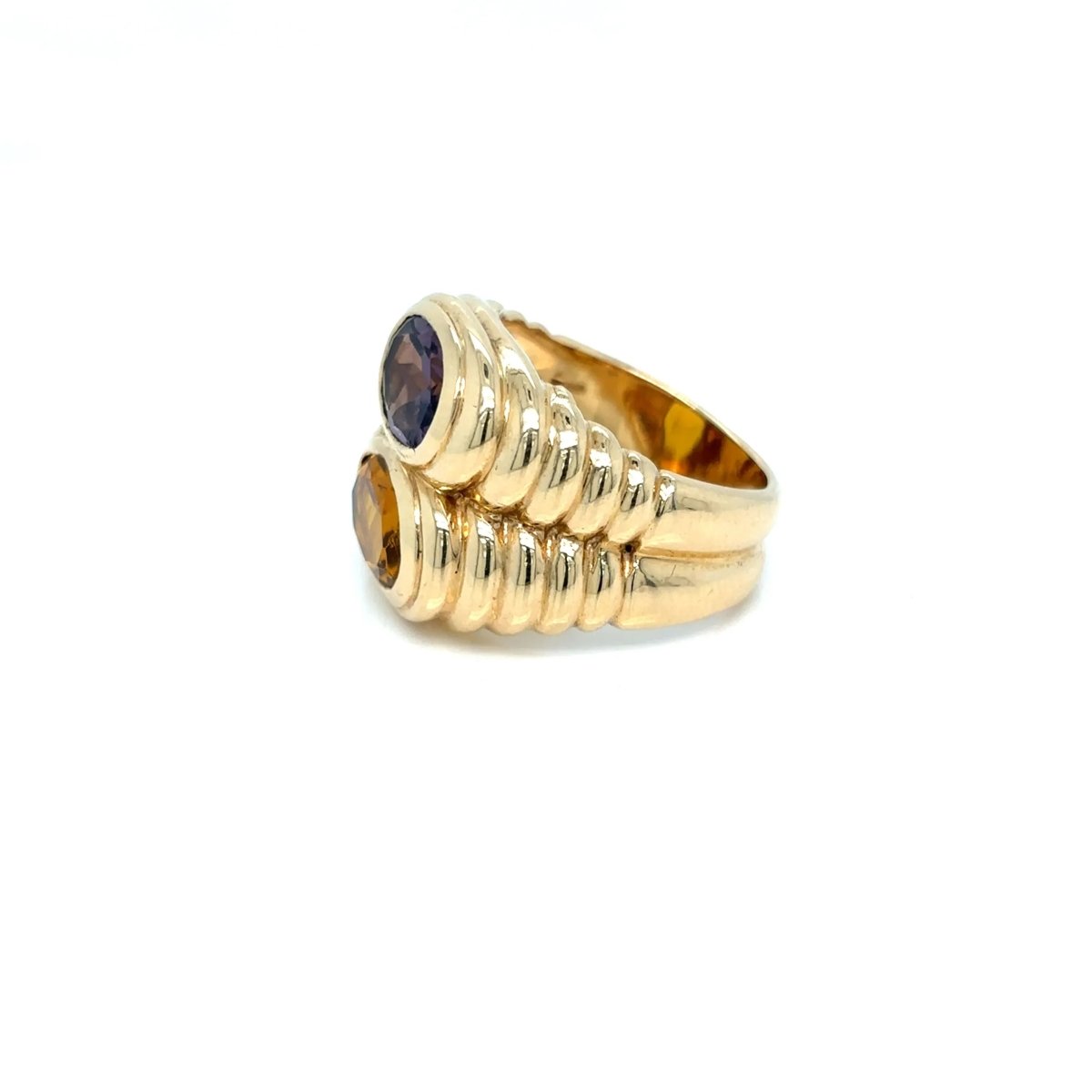 Bulgari Doppio Baccellato Citrine & Amethyst Gold Ring - Castafiore