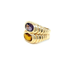 Bulgari Doppio Baccellato Citrine & Amethyst Gold Ring - Castafiore