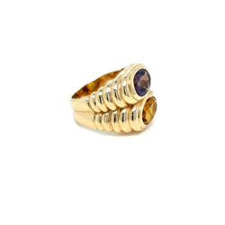 Bulgari Doppio Baccellato Citrine & Amethyst Gold Ring - Castafiore