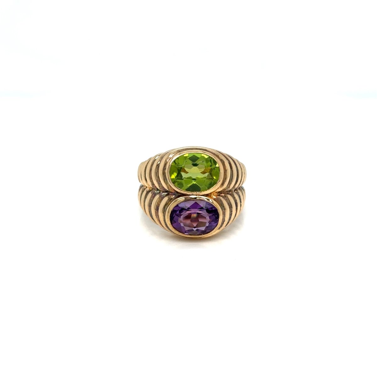 Bulgari Doppio Baccellato Peridot & Amethyst Gold Ring - Castafiore