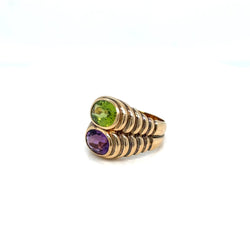Bulgari Doppio Baccellato Peridot & Amethyst Gold Ring - Castafiore